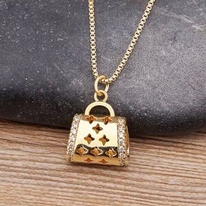 Gold Pendant Necklace with Crystal Accents